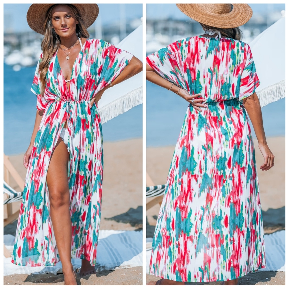 Cupshe Abstract Dolman Sleeve V Neck Maxi Dress Size S | NWT